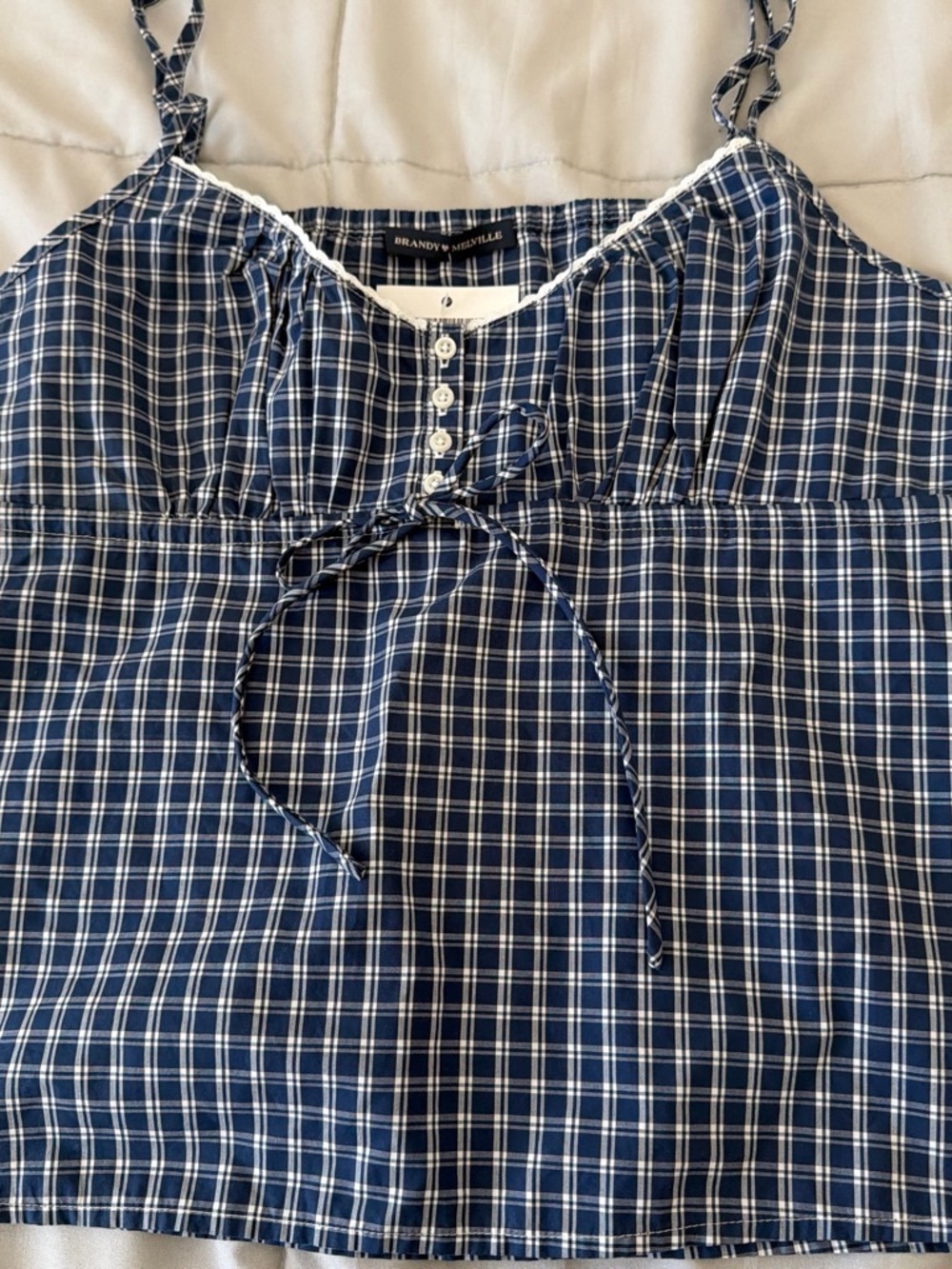 NWT Brandy Melville Blue Plaid Tie-Front Cami